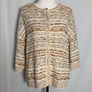 St John Ladies Wool Blend Button Front Cardigan Size M Ivory Brown Coastal